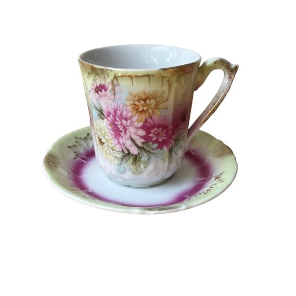 Other - Vintage Floral Flowers Tea cup Saucer Set Hand painted Mums Asters Gold